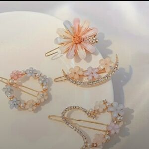 Floral Hair Clip Set - Gold, Pink, Cream
